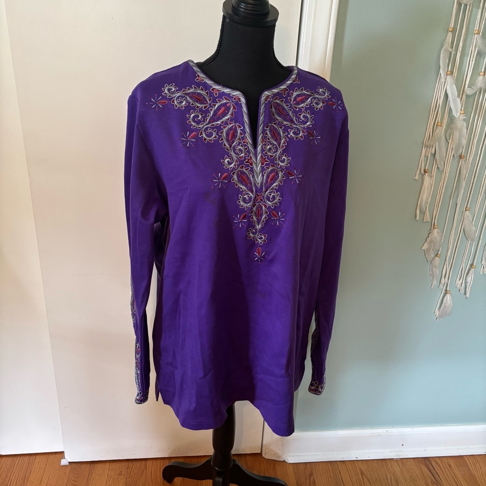 Bob Mackie Embroidered Purple Women's Top XL